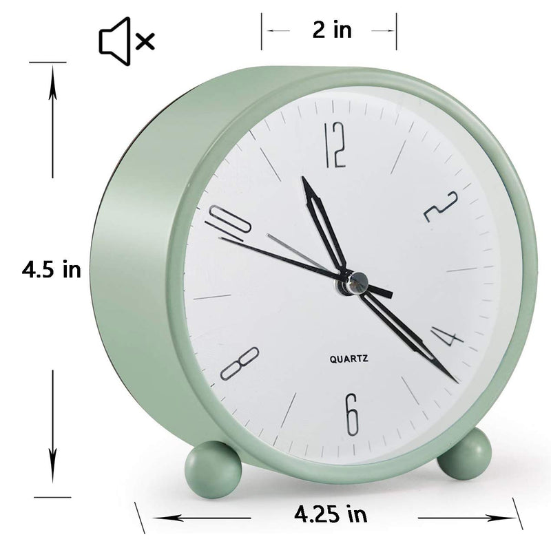 [Australia] - Analog Alarm Clock, 4 inch Super Silent Non Ticking Small Clock with Night Light, Battery Operated, Simply Design, for Bedroon, Bedside, Desk, (Green) Green 