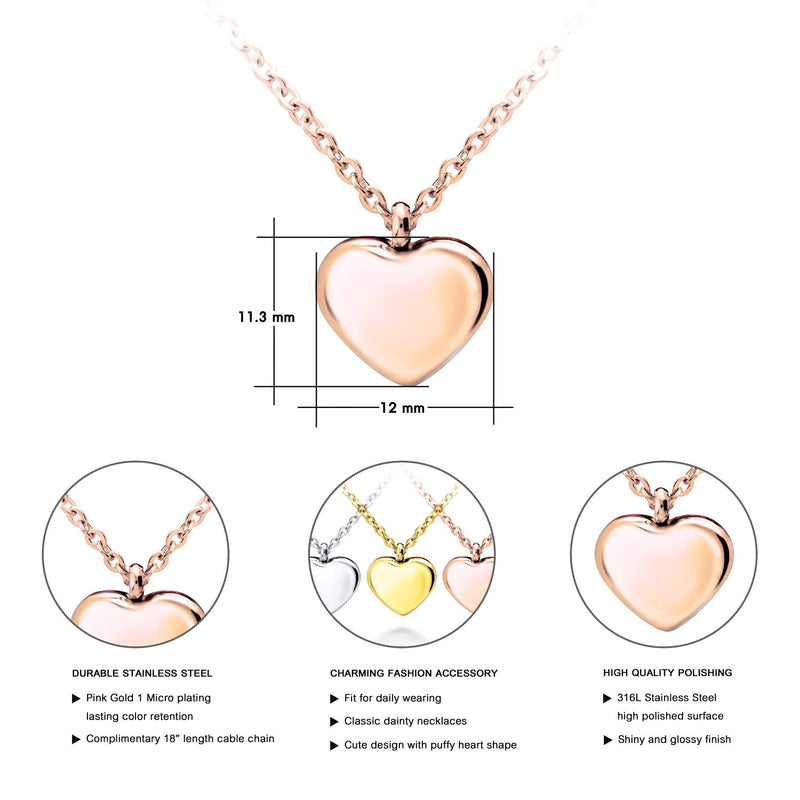 [Australia] - 555Jewelry Womens Stainless Steel Love Cute Heart Shape Dainty Pendant Necklace Pink Rose Gold 18.0 Inches 