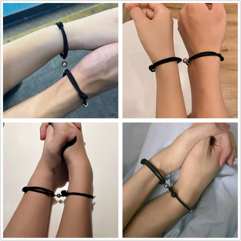 [Australia] - Couple Magnetic Bracelet of Eternal Love|Adjustable Long Distance Bracelets for Couple|Mutual Attraction Couples Bracelets for Boyfriend Girlfriend Anniversary A-Moon and Sun (black) 