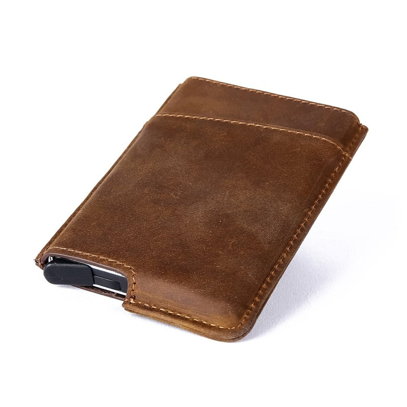 [Australia] - Dinghao RFID Blocking Slim Money Clip Aluminum Wallet Automatic Pop-up Card Case 01-texas Brown 