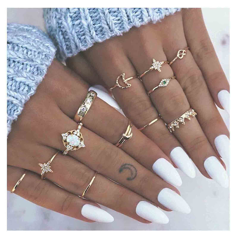 [Australia] - Yheakne Boho Rings Set Gold Rhinestone Knuckle Rings Stacking Crystal Midi Finger Rings Fashion Rings Accessories for Women and Teen Girls Style A 