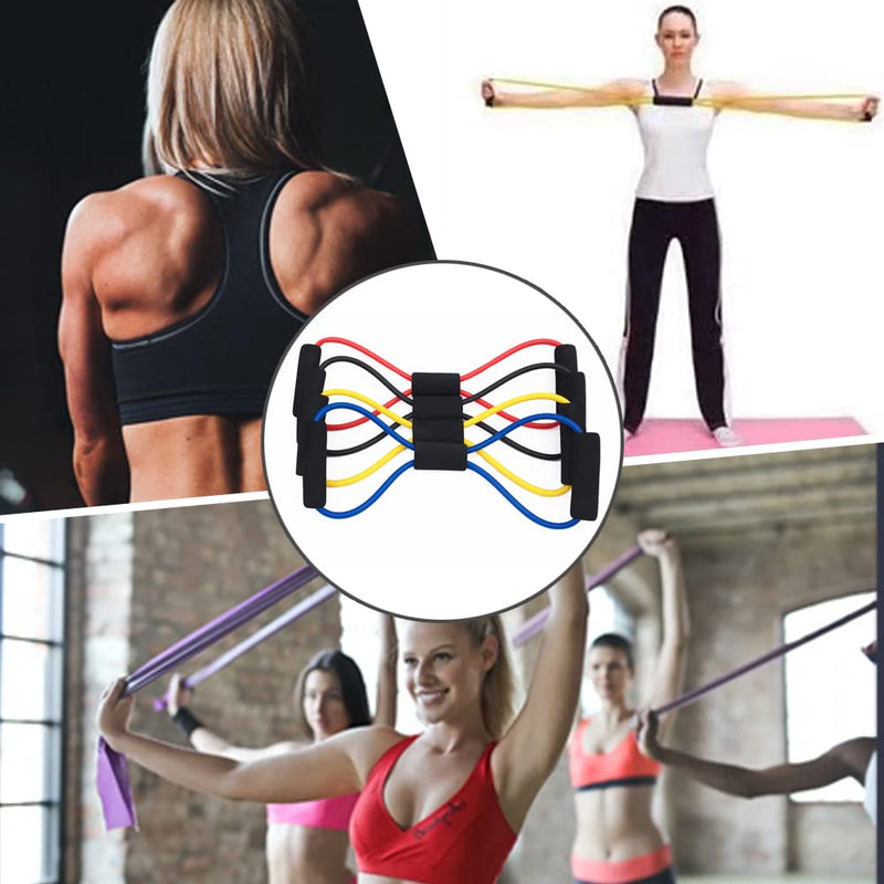 [Australia] - Resistance Bands 8 Figure Shaped Tension Rope Shoulder Elastic Band for Yoga Fitness Home Gym (Random Color) 