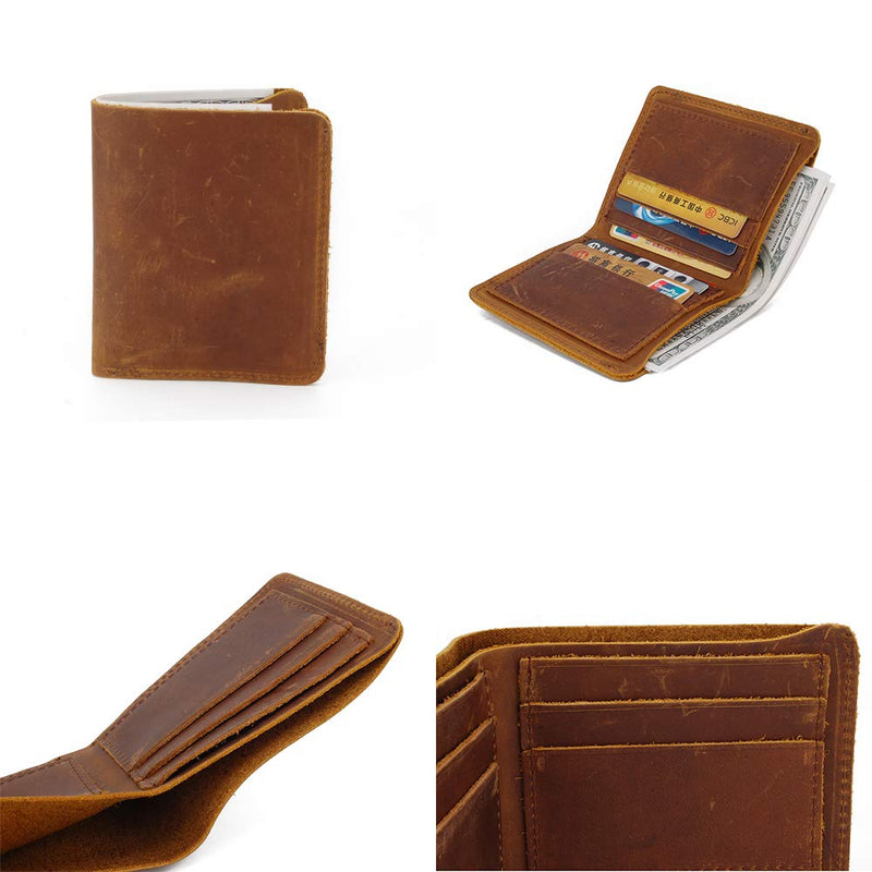 [Australia] - Mens Wallet Slim Bifold Genuine Leather Wallets For Men Crazy Horse Minimalist Ultra Thin Brown Retro Vintage Simple Style #2 