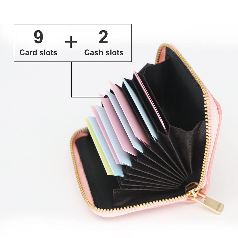 [Australia] - Credit Card Holders, Card Wallet, Genuine Leather Mini Credit Card Wallet Purse with Zipper 11 Slots for Women, Pink 