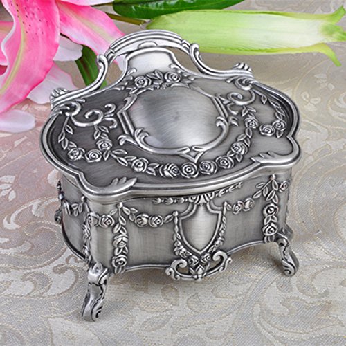 [Australia] - AVESON Rectangle Vintage Metal Jewelry Box Trinket Gift Box Chest Ring Case for Girls Ladies Women, Tin Color, Small 