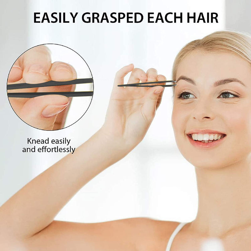 [Australia] - PROWL Professional Stainless Steel Tweezers for Facial Hair Women & Men – Set of 4 Eyebrow Tweezers for Ingrown Hair, Facial Hair, Splinter, Blackhead, and Tick Remover Black 