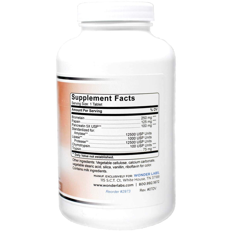 [Australia] - Wonder Laboratories Proteolytic Enzymes | Bromelain Papain Pancreatin Trypsin 450 mg Total with Standardized Amylase, Lipase, and Protease, 300 Tablets 300 Count (Pack of 1) 