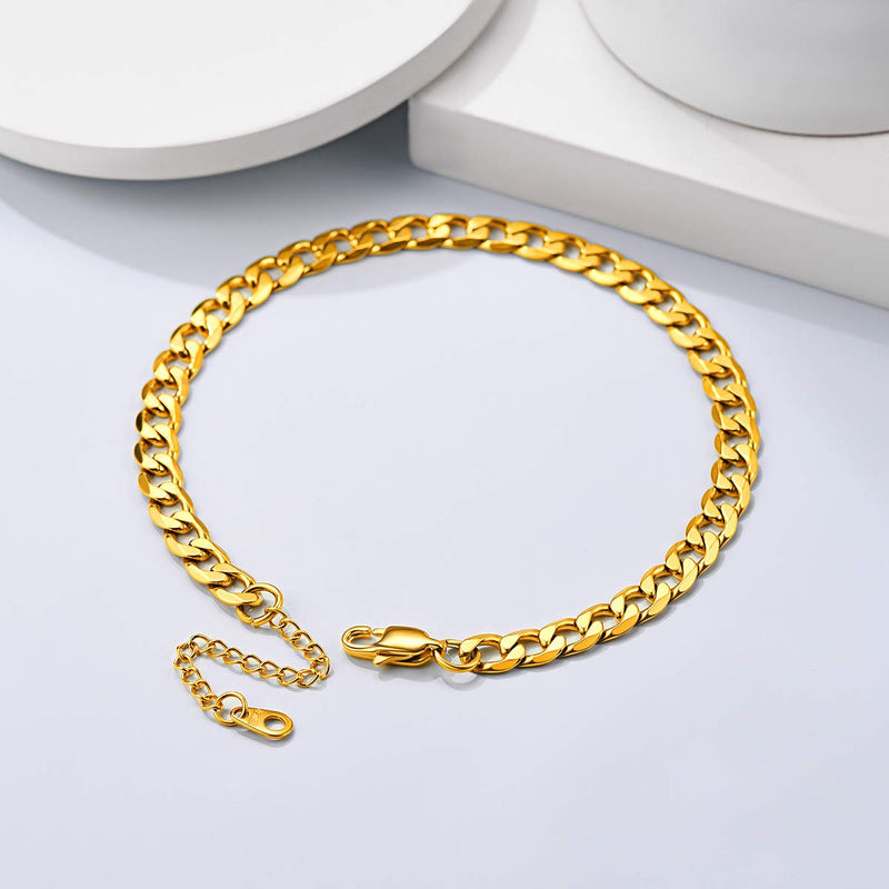 [Australia] - FOCALOOK Stainless Steel Gold 3mm/6mm Chain Anklet for Women Men Fashion Ankle Bracelet Figaro/Cuban/Twist/Rope Chain Foot Jewelry with Extension 02.6mm cuban-gold plated 