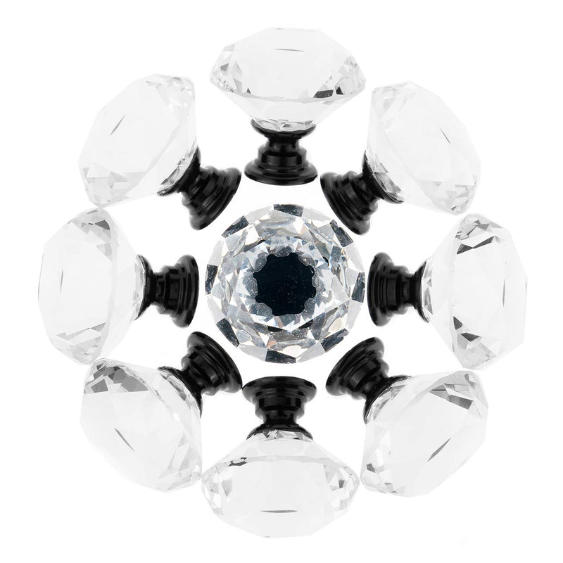 [Australia] - YourGift 6 Pack Drawer Knobs Diamond Shaped Crystal Glass 30mm Cabinet Knobs Pull Handles (30 mm, 6 Pack, Black) 30 mm, 6 Pack 