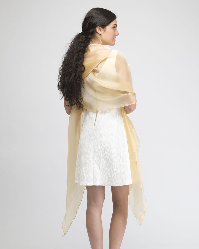 [Australia] - BasicSense Women Shiny Shimmer Wrap Iridescent Shawl for ladies Evening Sparkle Wedding Extra Long Wavy Scallop Shape Finish Scarf Cover Up Bridesmaids Champagne Gold 