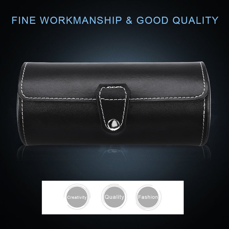 [Australia] - Brino Watch Roll, 3 Grids Cylinder Watch Roll Holder Wristwatch Display Case Jewelry Gift Storage Box Black 