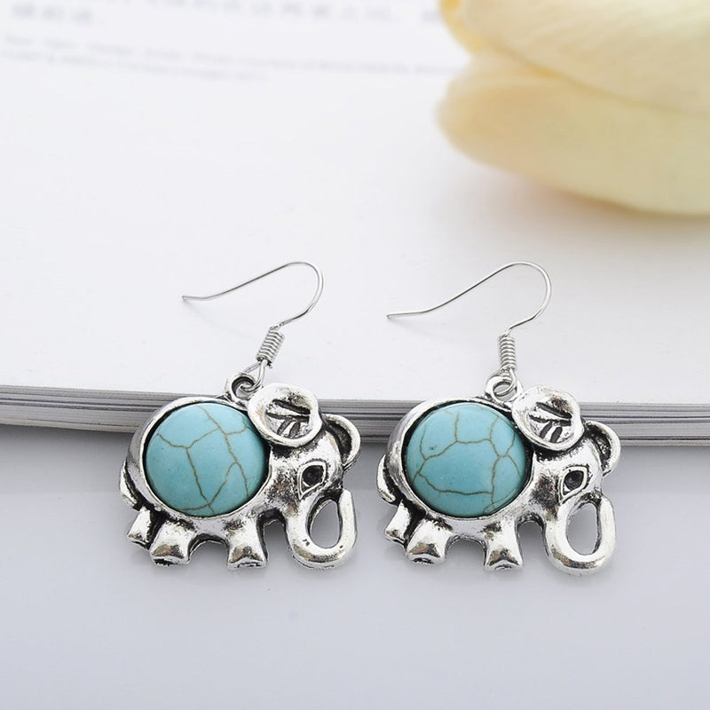 [Australia] - JewelleryClub Turquoise Jewelry Set Antique Silver Plated Elephant Necklace and Earrings Sets for Women 