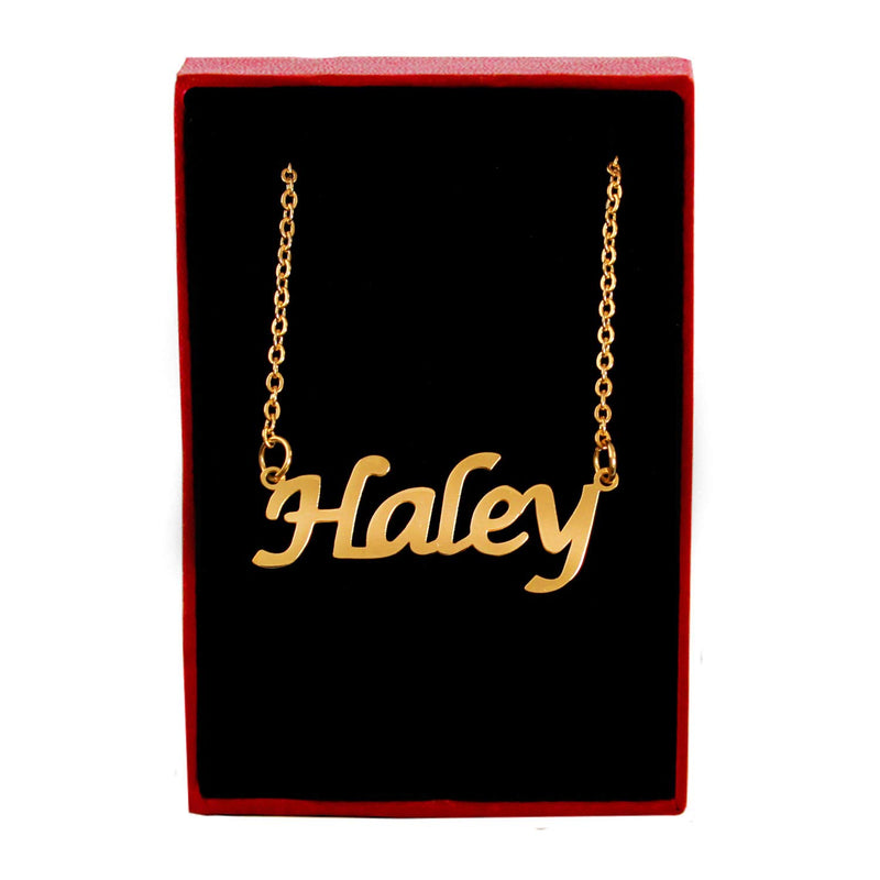 [Australia] - Haley Name Necklace 18ct Gold Plated Personalized Dainty Necklace - Jewelry Gift Women, Girlfriend, Mother, Sister, Friend, Gift Bag & Box 