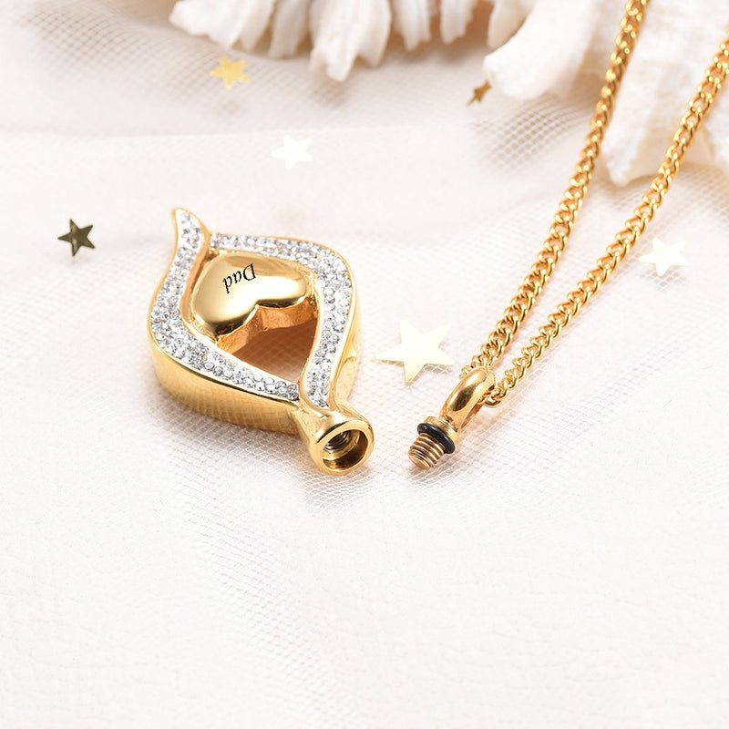 [Australia] - Yinplsmemory Crystal Heart Eye Cremation Urn Necklace for Ashes Keepsake Urn Pendant Memorial Ash Jewelry Urn Jewelry Free Engraved Gold dad 