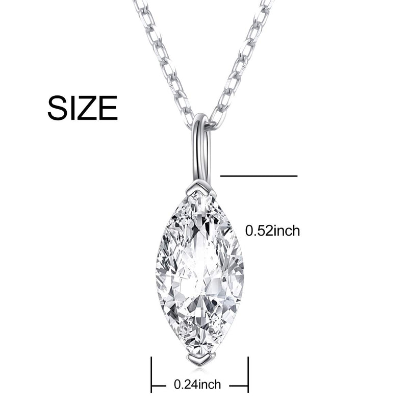 [Australia] - Dainty Sterling Silver Solitaire Necklaces for Women Teen Girls Cubic Zirconia Marquise Pendant Necklace, Adjustable Silver Chain 15+3 Inches Birthday Gifts Jewelry White 