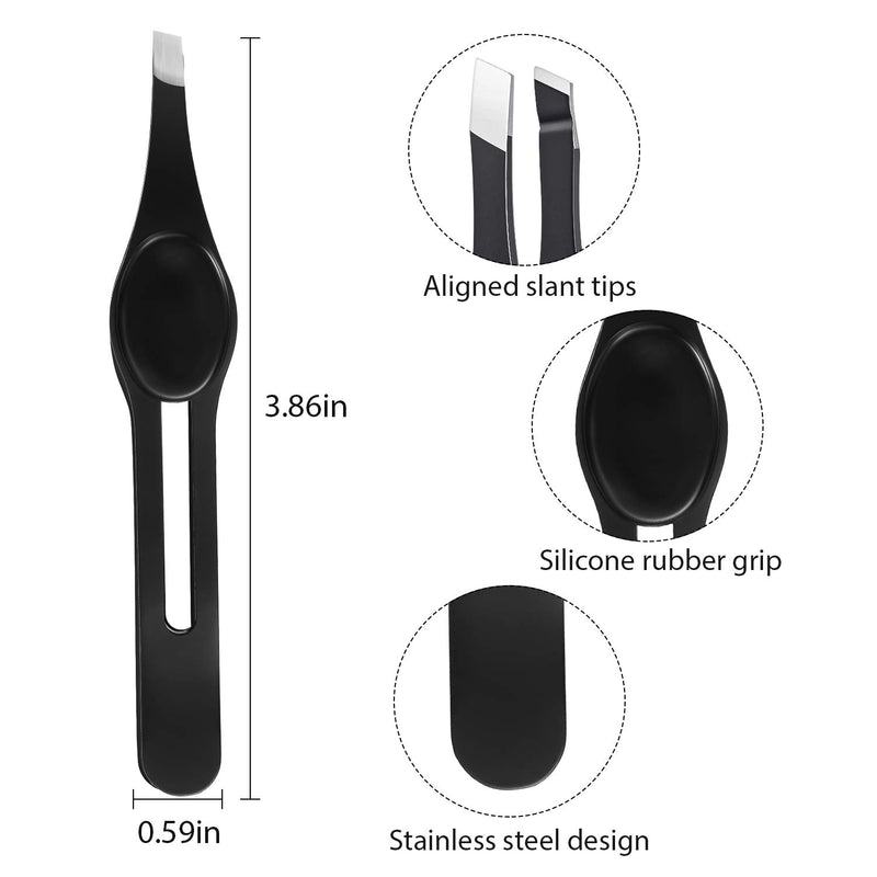 [Australia] - 2 Pieces Wide Non-Slip Grip Slant Tip Tweezers Stainless Steel Slant Tweezer Precision Tip Hair Clip Tweezer for Ingrown Hair (Black) Black 