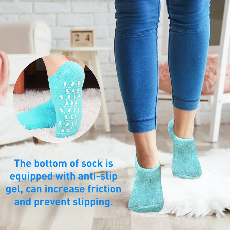 [Australia] - Foot Moisturising Socks Elastic Anti-slip Cotton Hand Moisturising Gloves Blue 1 Pairs Socks + 1Pairs Gloves (Women UK 2-9) 