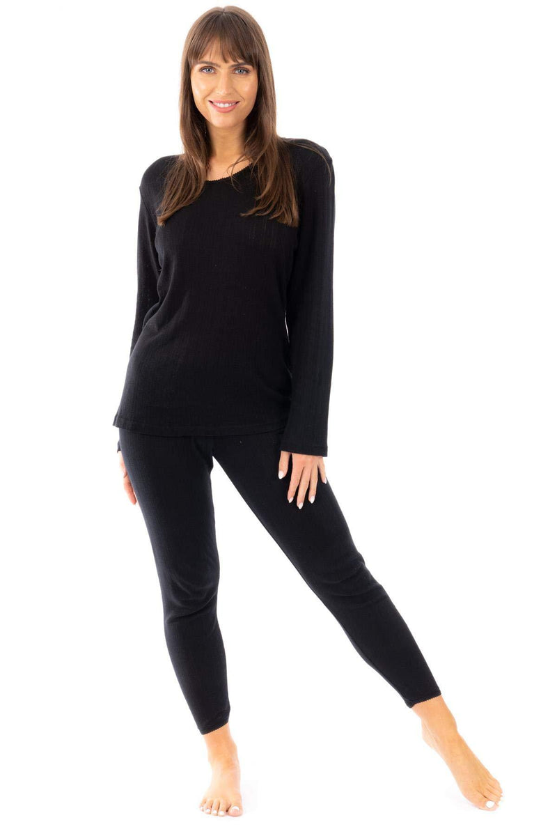 [Australia] - Daisy Dreamer Womens Thermal Sets Long Sleeve Top & Pants Ladies Warm Winter Baselayer Tops Trouser Set Black 18-20 