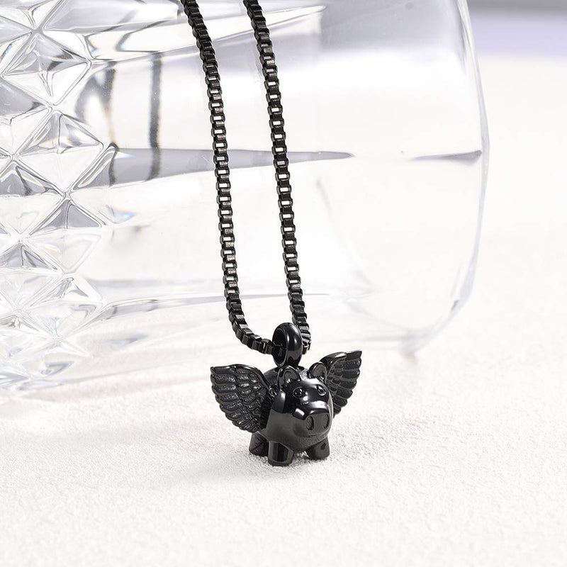 [Australia] - XSMZB Flying Pig Cremation Jewelry for Ashes Pendant Urn Necklace Stainless Steel Holder Ash for Pet/Human Keepsake Memorial Jewellery Black 