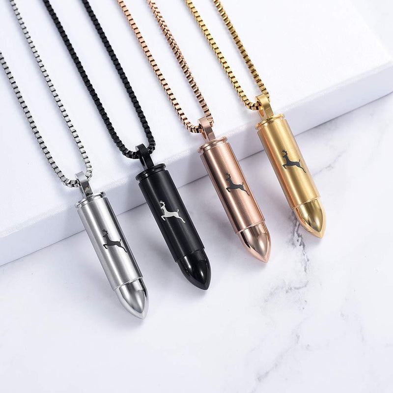 XSMZB Cremation Jewelry for Ashes Bullet Urn Necklace Stainless Steel Deer  Pendant Ash Keepsake Memorial Jewelry for Men Women Gold