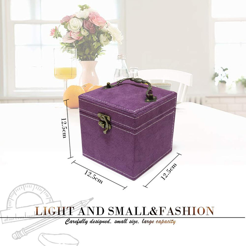 [Australia] - Darolin [Retro Three-Layer Lint] Jewelry Organizer Jewelry Box for Women Girls Kids Small Jewelry Box Travel Portable Jewelry Organizer Holder for Earrings Necklaces Bracelets Rings-Purple Purple 