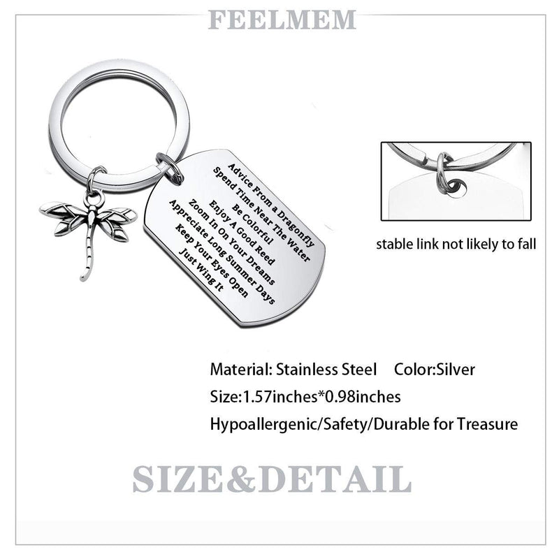 [Australia] - FEELMEM Advice from a Dragonfly Keychain Enjoy A Good Reed Zoom in On Your Dreams Just Wing It Inspirational Dragonfly Charm Keychain Graduation Gift Encouragement Gifts for Her Silver 