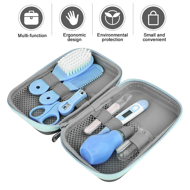 [Australia] - Baby Grooming Kit - Essentials Newborn Care Items for Travel & Home Use-with Manicure Set, Thermometer - Baby Essentials for Newborn, Infant, Toddler Girls & Boys | 8 Pcs Baby Healthcare Kit (Blue) blue 