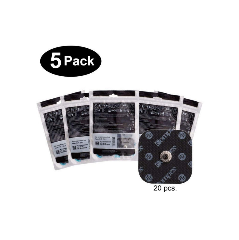 [Australia] - Compex Easy Snap Electrodes 2in x 2in for Edge, Performance, Sport Elite, Wireless Muscle Stimulators, 4 Count (Pack of 5) 4 Count (Pack of 5) 