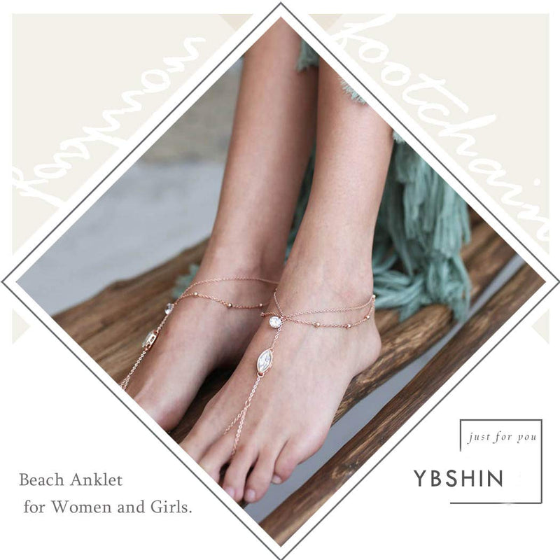 [Australia] - YBSHIN Retro Double Anklet Silver Sun Ankle Bracelet Chain Weave Rope Pendant Foot Jewelry for Women and Girls 