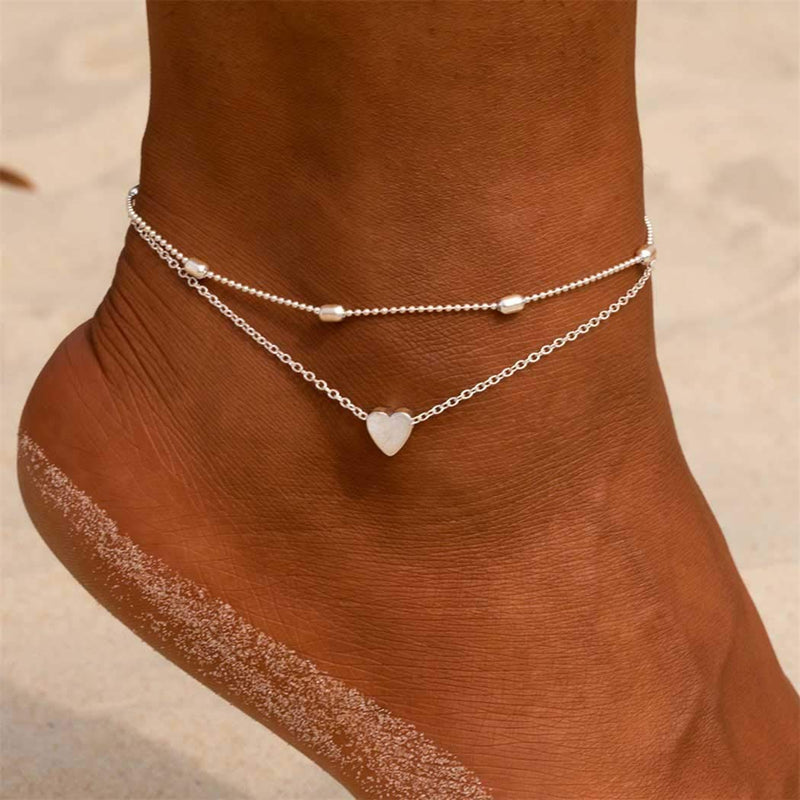 [Australia] - Jeweky Boho Double Love Heart Anklets Ankle Bracelets Chain Beach Foot Jewelry for Women and Girls (Gold) 