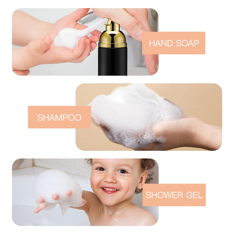 [Australia] - 2oz Foam Pump Bottle (10PCS) Empty Travel Foaming Dispenser for Hand Soap, Lash Cleanser, Shampoo (60ml, Gold &Black） 60ml Gold+Black(10pcs) 