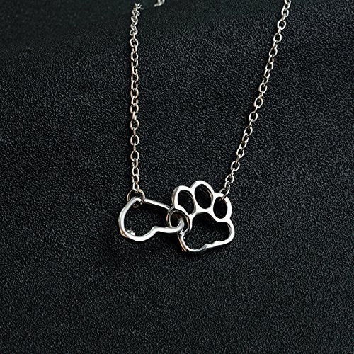 [Australia] - MIXIA Cat Dog Puppy Paw Print Stamped Pet Memorial Pendant Necklace Love Heart Necklace Jewelry silver 