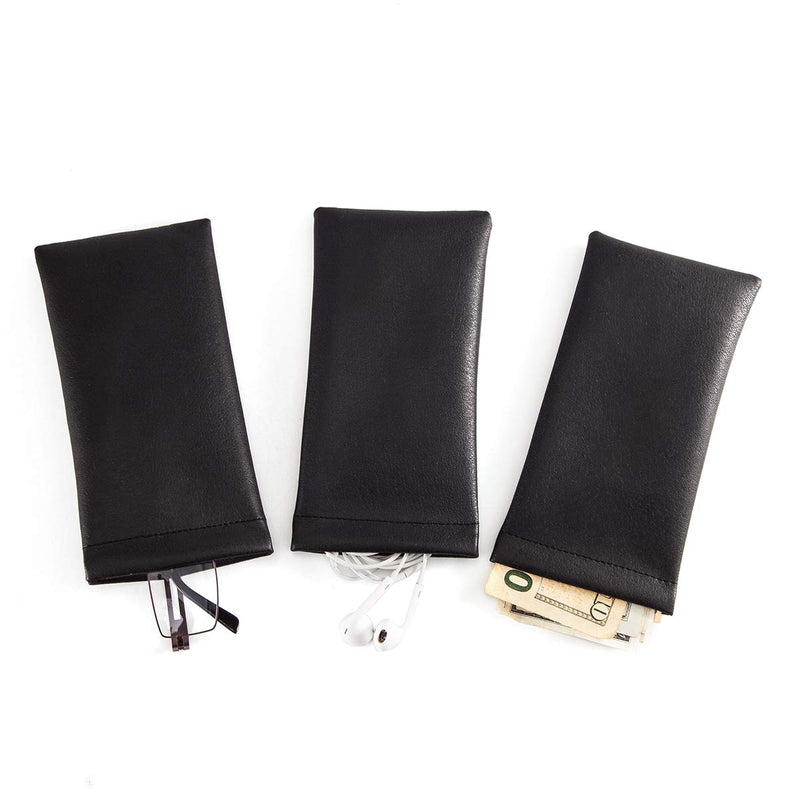 [Australia] - Squeeze Leather Sunglasses Pouch - 3 Pack Spring Storage Glasses Pouch Holder Black 