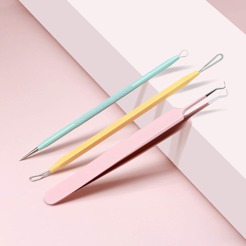[Australia] - Blackhead Remover Pimple Popper Tool Kit, Gemice 6pcs Blackhead Tweezer Pimple Extractor Acne Removal Tools with Leather Bag, Comedone Extractor for Nose Face Blemish Whitehead Popping Zit Removing 