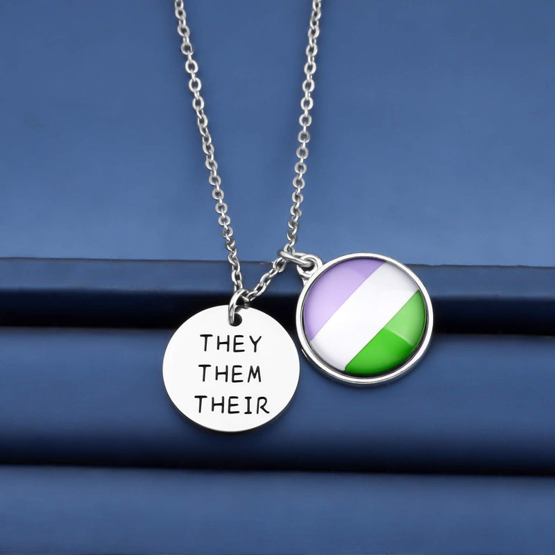 [Australia] - bobauna They Them Their Gender Pronouns Rainbow Pride Necklace Gay Pride Jewelry LGBTQ Bisexual Pride Gift pronouns necklace genderqueer 