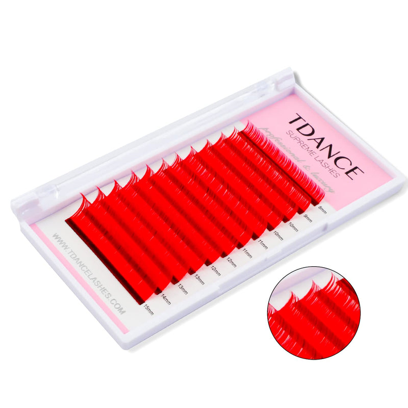 [Australia] - TDANCE Colorful lashes extension C Curl 0.07mm Thickness Semi Permanent Individual Eyelash Extensions Silk Volume Lashes Professional Salon Use Mixed 8-15mm Length In One Tray (Red,C-0.07,8-15mm) 1 Count (Pack of 1) C-0.07-Red 