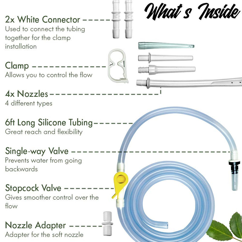 [Australia] - Enema Tubing Replacement Pack for Bucket and Silicone Bag - Includes Clamp, Stopcock, 4 Nozzles, Single-Way Valve, and 6ft Tube by Mikacare 