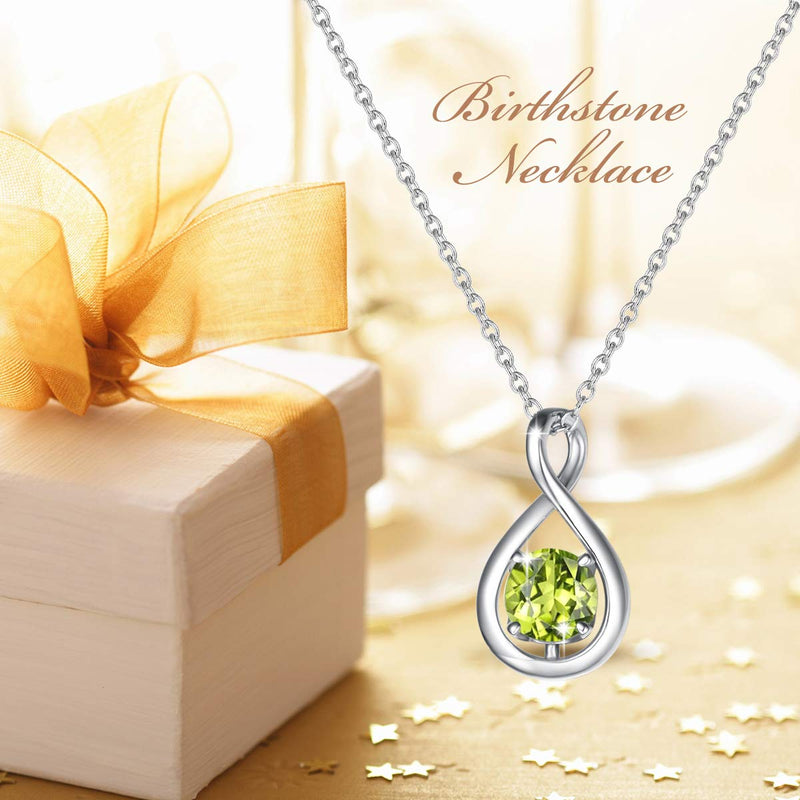 [Australia] - FANCIME November Birthstone Jewelry 925 Sterling Silver Created Citrine Topaz Simple Solitair Dainty Infinity Pendant Birthday Anniversary Necklace for Women Girls，Chain Length 16"+2" Extend Aug.- Created Peridot 