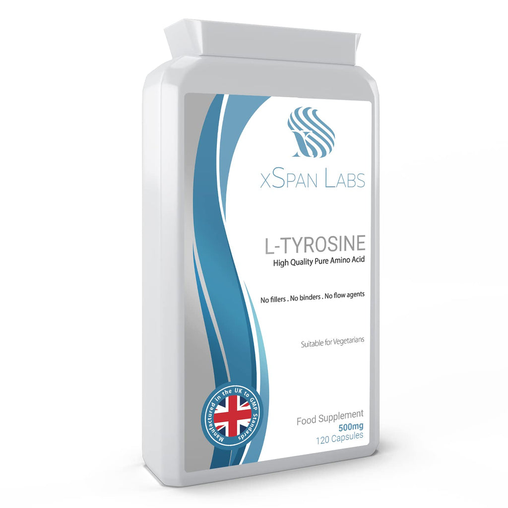 [Australia] - L-Tyrosine 500mg 120 Capsules - Pure Amino Acid with No Fillers, No Binders or Flow Agents � Nutritional Supplement Suitable for Vegetarians - Made in The UK 