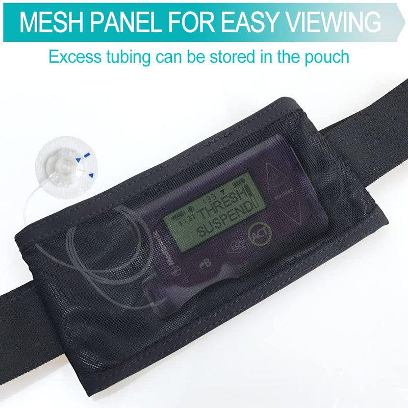 [Australia] - Easy Viewing Insulin Pump Belt Holder Diabetic Accessories with Mesh Pouch Waist Pouch Band for T1D Diabetes CGM Glucose Pumps Supplies Tubing Epipen Unisex Men Women Black 