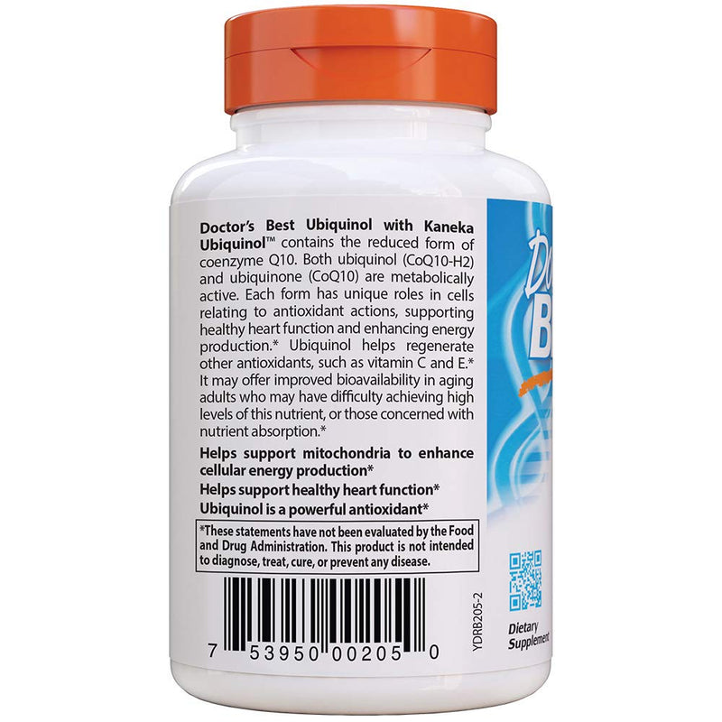 [Australia] - Doctor's Best Ubiquinol with Kaneka QH, Non-GMO, Gluten Free, Soy Free, Heart Health, 100 mg, 60 Softgels 