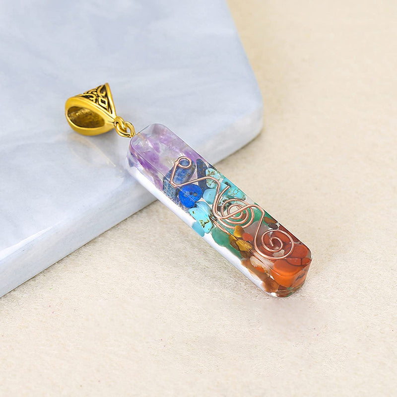 [Australia] - 7 Chakra Crystal Necklace Gemstone Pendant Emotional Necklace for Stress for Meditation and Spiritual Energy - Spiritual Gift Jewelry 2.2*0.6 inch 