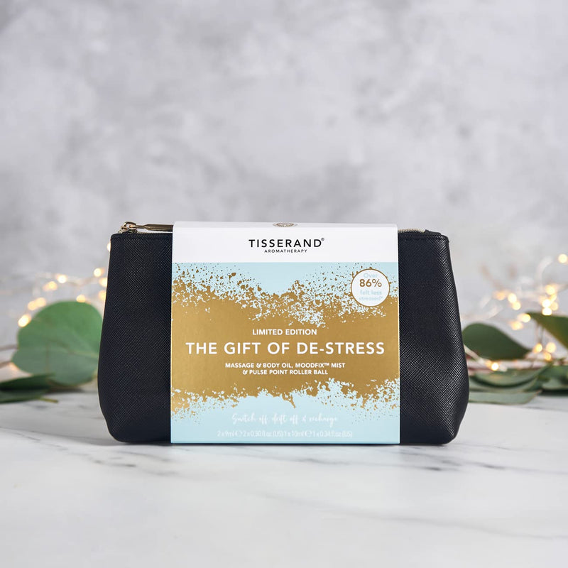 [Australia] - Tisserand Aromatherapy | The Gift of De-Stress | Rollerball, Body Oil & Mood Mist | Geranium, Orange & Nutmeg | Natural Essential Oils| 2 x 9ml 1 x 10 ml, Green 