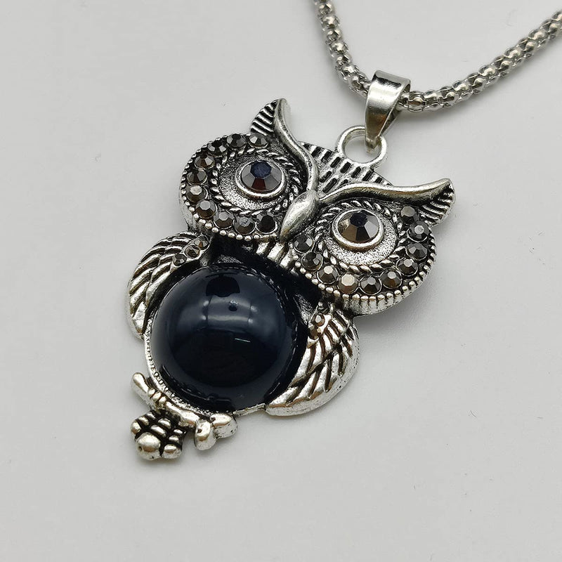 [Australia] - QIQILUXI Turquoise Owl Necklace Pendant Earring Bracelet Jewelry Set, Sweater Chain Long Necklace Set Women Jewelry (black) black 