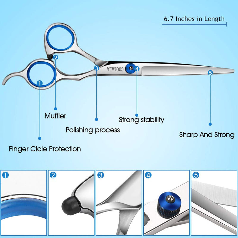 [Australia] - COOLALA Stainless Steel Hair Cutting Scissors 6.5 Inch Hairdressing Razor Shears Professional Salon Barber Haircut Scissors, One Comb Included, Home Use for Man Woman Adults Kids Babies 