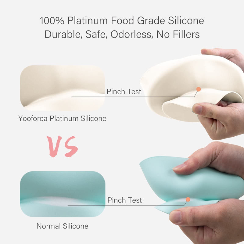 [Australia] - Yooforea Platinum Silicone Baby Suction Plate (Upgraded), Baby Led Weaning Plate, 100% Food Grade Silicone, Non Sticky Stain Resistant by UV Treatment, Dishwasher, Microwave Safe, BPA BPS Free - Cream 
