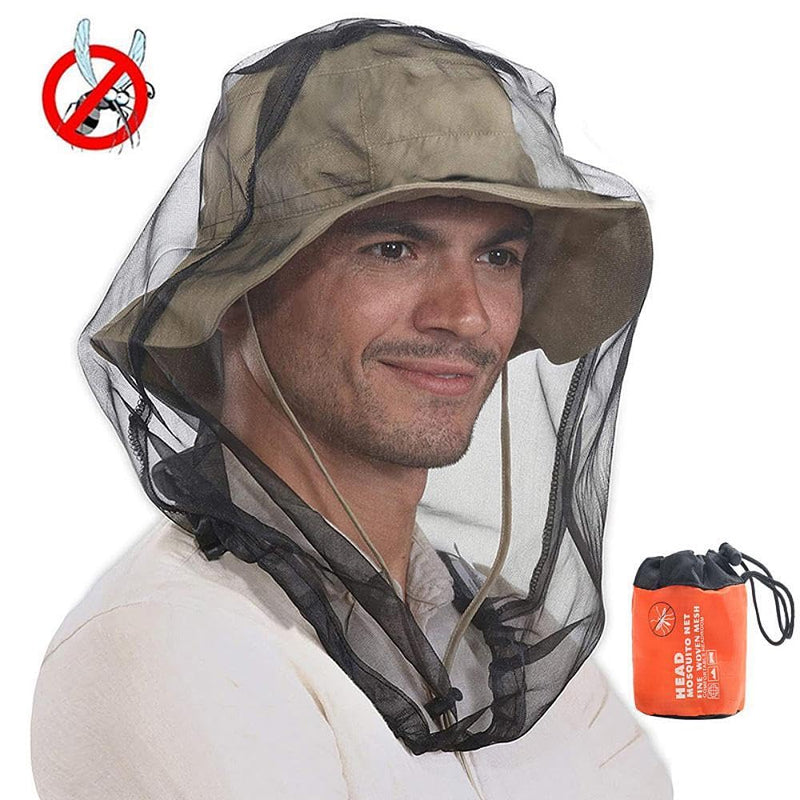 [Australia] - Midge Head Net with Storage Bag Face Net Mesh Nylon Mosquito Head Net for Outdoor Hiking Camping Climbing Fishing and Walking (Black) Black 