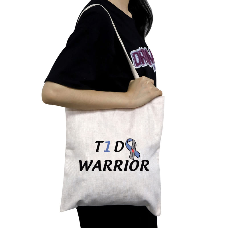 [Australia] - Diabetic Supplies Bag T1D WARRIOR Diabetes Bag Diabetic Awareness Ribbon Cosmetic Bags Organizer Funny Diabetic Travel Bag T1D Gifts (T1D WARRIOR tote bag) T1D WARRIOR tote bag 