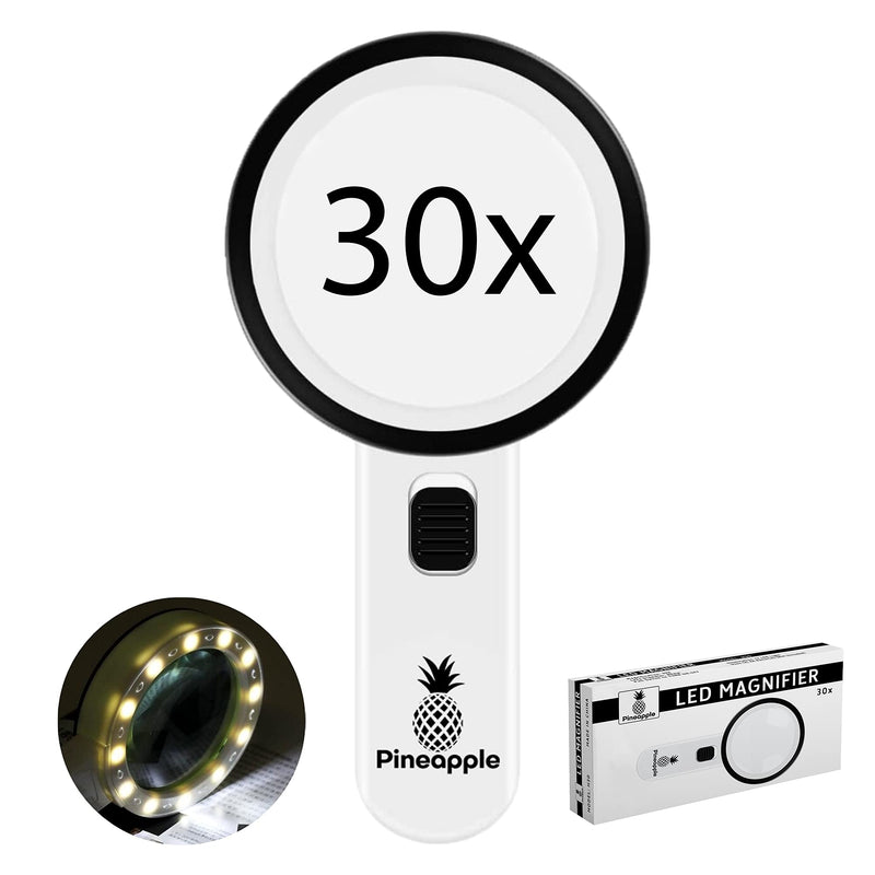 [Australia] - Pineapple Magnifying Glass with Light, 30X Handheld Large Magnifying Glass, LED Lighted Magnifier, High Powered Magnifying Glasses for Seniors, Macular Degeneration, Reading, Elderly 