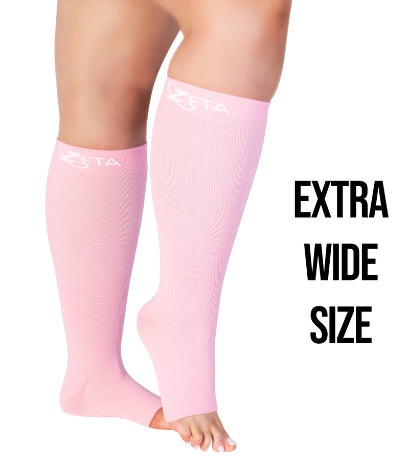 [Australia] - Zeta Socks Open Toe XXL 24 Inch Wide Calf Plus Size Compression 20-30 mmHg for Fatigue, Pain, Leg Swelling, Soothing Comfy Gradient Support, Prevents Swelling, Pain, Edema, DVT (1 Pair) Pink 